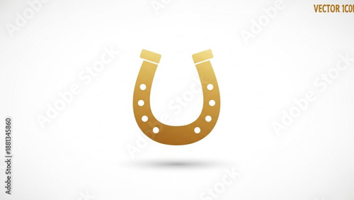 Golden horseshoe icon with white dots on a white background symbolizing good luck and fortune in a minimalist vector design