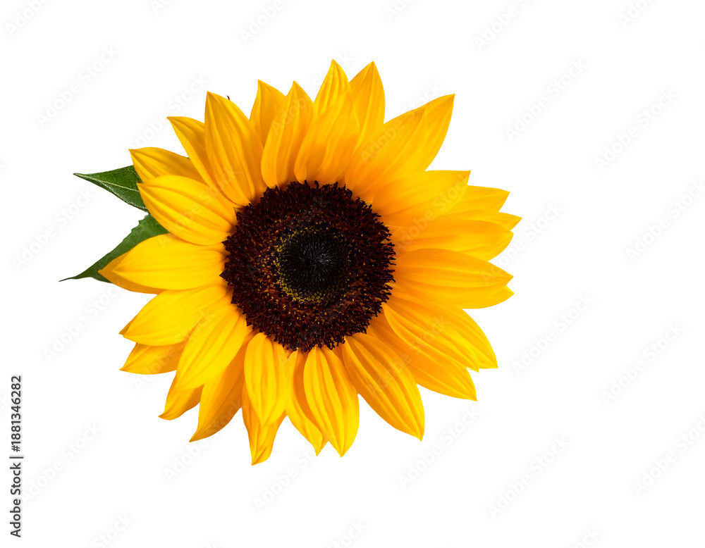 Fototapeta premium Vibrant sunflower with yellow petals and dark center on black background