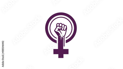 Purple feminist symbol with raised fist and venus sign