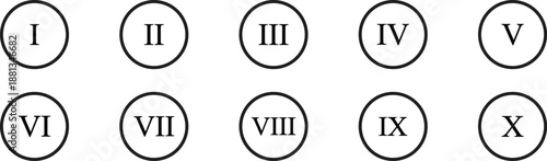 Roman numerals. Numbers from one to twelve. Typography set. Roman numeral vector set with antique Latin digits and vintage typography symbols. Classic decorative number collection on transparent bg.