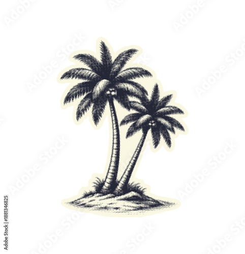 Vintage Palm Tree Engraving Illustration isolated on transparent background, generative ai