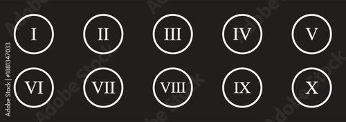 Roman numerals. Numbers from one to twelve. Typography set. Roman numeral vector set with antique Latin digits and vintage typography symbols. Classic decorative number collection on transparent 