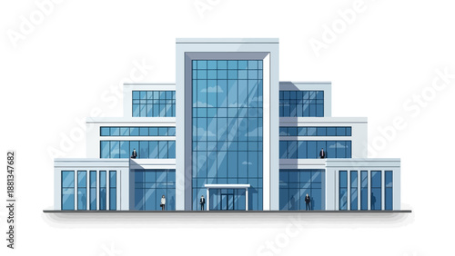 Contemporary corporate building illustration with a sleek glass facade, embodying modern business architecture and urban development for professional enterprise visuals