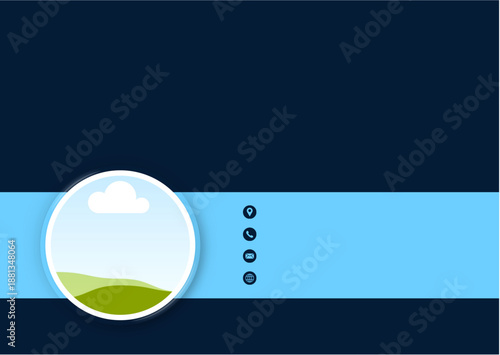 Horizontal ID card template with blue color blocks and circular photo area. Ideal for office staff, company employees, and corporate events.