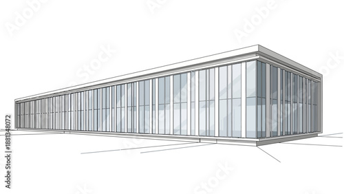 Modern Architectural Concept Sketch of a Sleek Glass Facade Building Design Illustrating Contemporary Urban Development and Minimalist Structure