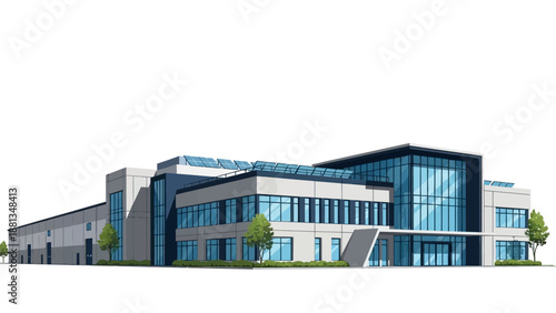 Modern Commercial Corporate Building Exterior Illustration - Sleek Architectural Design for Business and Office Facilities