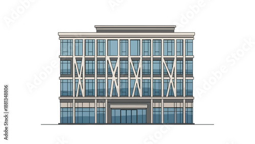 Sleek contemporary office building with a unique glass facade, representing modern architectural design and urban business concepts, ideal for corporate or commercial themes