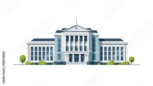 Majestic neoclassical architectural building with a grand entrance and classical columns, suitable for depicting government, university, or historical institutions