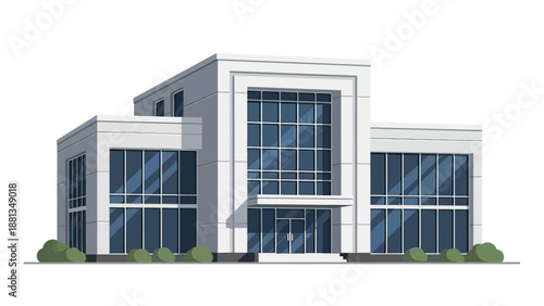 Sleek and Professional Modern Office Building Illustration, perfect for business concepts, corporate headquarters design, or urban architectural projects