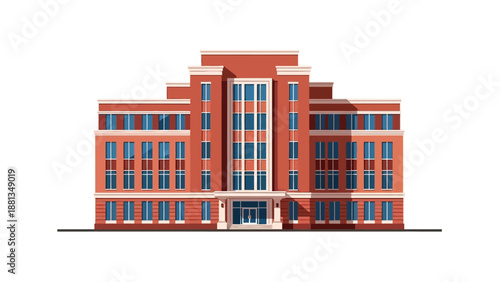 Vibrant vector illustration of a multi-story city building, a striking visual for business, education, or administrative urban landscapes