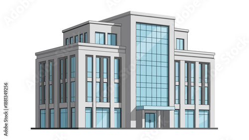 Contemporary office building vector graphic featuring a sleek design with multiple floors and large windows, symbolizing modern business architecture and urban development