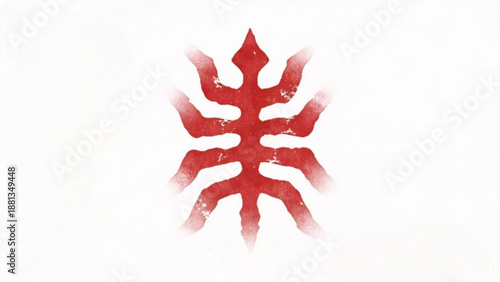 A vibrant winter holiday illustration featuring a red heart shape and Christmas tree held by red and white hands with 3d star and snowflake pattern design