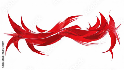 Red and white tribal phoenix illustration featuring black wings and flame patterns in a floral vector style with swirl ornaments