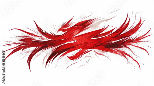 A red and black dragon head features soft pink feathers and fluffy white plumage in a macro art design with light texture