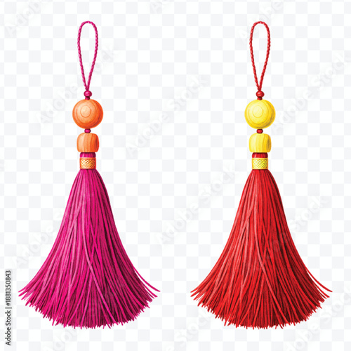 abstract vibrant tassel with a smooth wooden in different color style isolated on transparent background