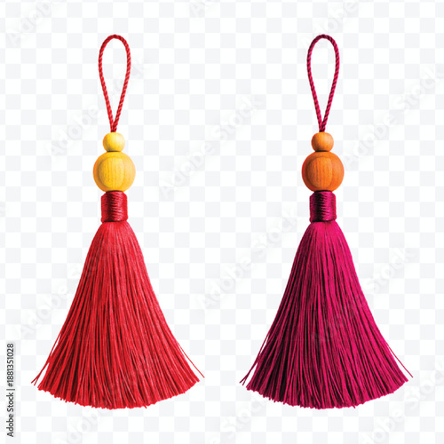 abstract vibrant tassel with a smooth wooden in different color style isolated on transparent background