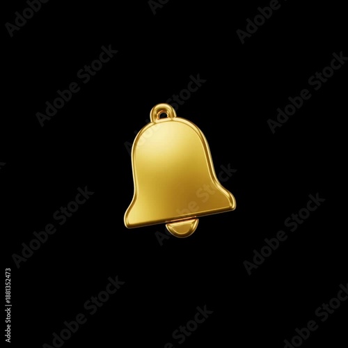 High-quality 3D animation of a shiny golden notification bell icon swinging against a black background. Minimalist glossy metal finish symbolizing digital alerts, reminders, and social media updates.