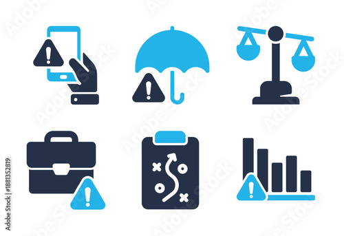 Risk Identification and Strategy icon set. Solid glyph series icons