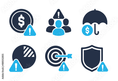 Financial Risk Management and Targets icon set. Solid glyph series icons