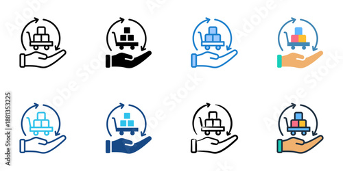 Procurement Management icons set multiple style collection. Editable stroke 
