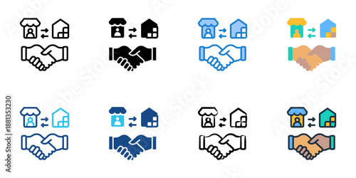 Supplier Relationship Management icons set multiple style collection. Editable stroke 
