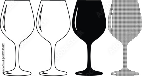 Wine Glasses Silhouette Set on White Background