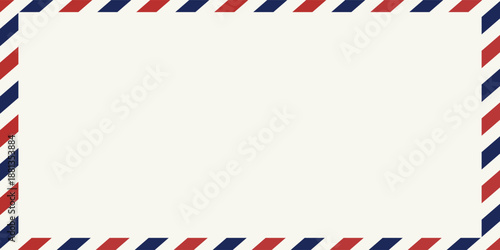 Vintage airmail envelope with red and blue border. Classic airmail design, perfect for vintage-themed projects. Airmail stamp adds nostalgic touch. Frame vector with copy space.eps,10