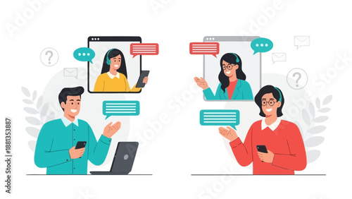 Online Communication: People Connecting Through Video Calls and Chat