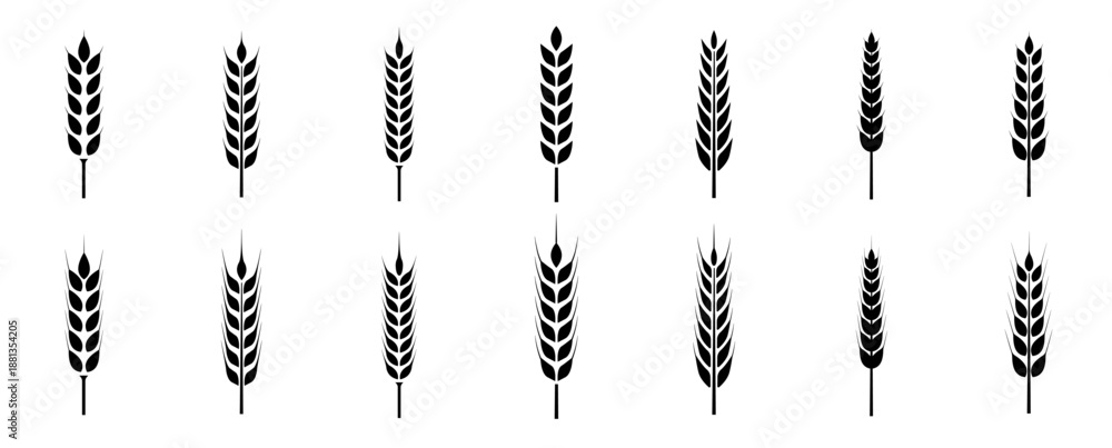 Fototapeta premium Wheat ears icon set. Wheat logo. Grain spikes set icons.Grain icon. Agriculture symbol. vector illustration