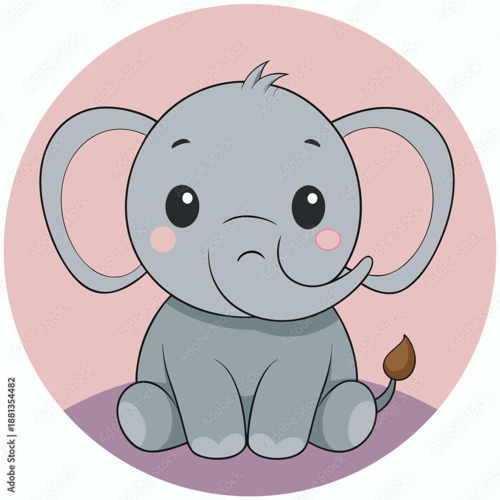 Obraz premium A cute pink and gray cartoon baby elephant character with a happy trunk design stands near a tiny mouse in a fun wildlife vector illustration for animal art