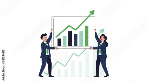 Business Growth Concept: People Holding Up Upward Trend Graph