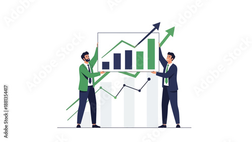 Business Growth Concept: Two Men Holding Up Upward Trend Graph