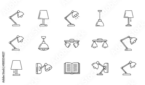 Lamp outline icon vector set with modern home lighting symbols collection