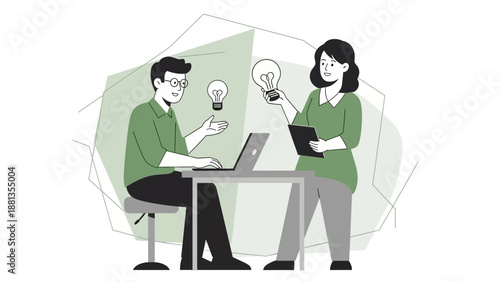 Team Collaboration and Innovation Concept: People Brainstorming Ideas with Lightbulbs