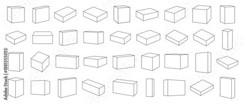 Set of 3D Rectangular Prisms and Cubes in Various Isometric Perspectives and Proportions