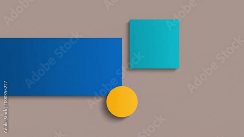 Geometric shapes on a gray background with a blue rectangle, teal square, and yellow circle.