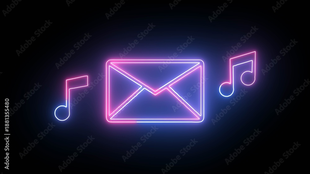 Fototapeta premium Glowing neon line music icon animation on black background, illustration