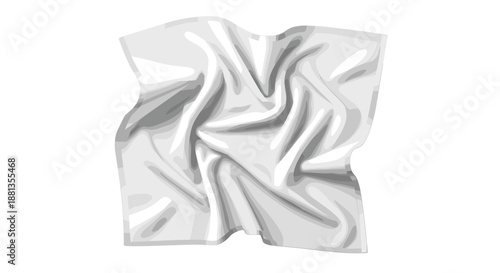 Wrinkled cotton towel isolated on a white background, showcasing detailed texture and natural folds in a minimalist composition