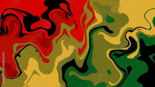 Vibrant abstract art with swirling red green and yellow patterns