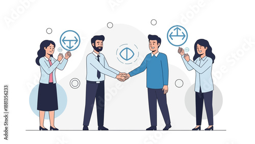 Business partnership handshake agreement, teamwork, collaboration, successful deal
