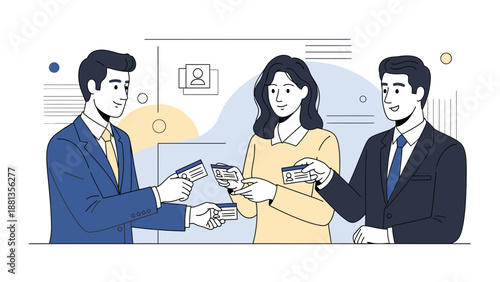 Business people exchanging business cards, networking and making connections