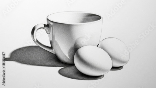 Wallpaper Mural Pencil Sketch Still Life: White Coffee Cup and Eggs with Shadows Torontodigital.ca
