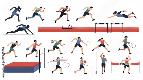 Athletes in Various Sports Actions, Dynamic Vector Illustrations, Fitness and Competition