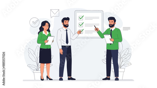 Business Team Checking Tasks on Digital Board