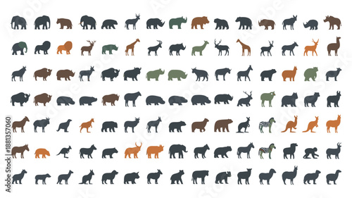 Canvas Print Diverse Animal Silhouettes Collection on White Background