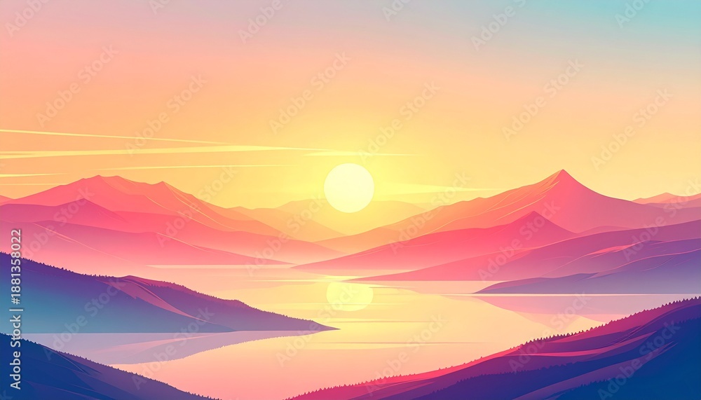 Obraz premium Peaceful mountain lake at sunset landscape.