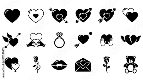 Collection of heart and love icons isolated on white background, Vector