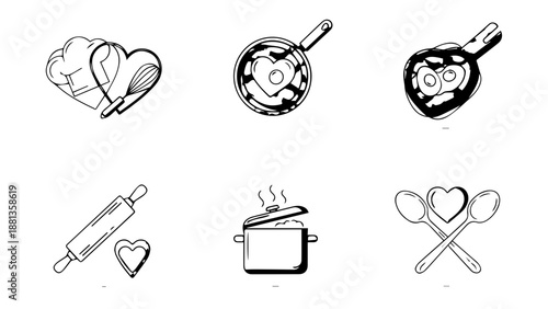 Illustrations of cooking utensils and tools isolated on white background, Vector