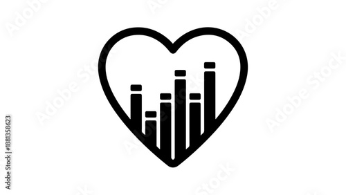 Heart with data bars isolated on white background, Vector