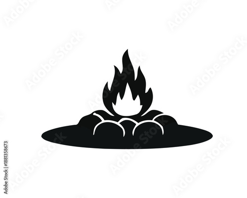Minimalist vector illustration of a classic campfire icon, symbolizing outdoor adventure, warmth, and relaxation. Perfect for camping-themed designs and nature graphics